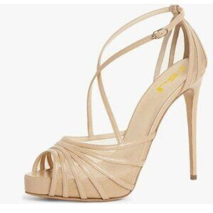 FSJ Elegant Peep Toe Crisscross Platform Sandals Women Ankle Strappy Stilettos